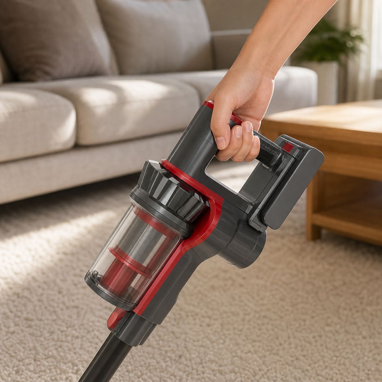 Easy-to-empty dustbin of handheld vacuum