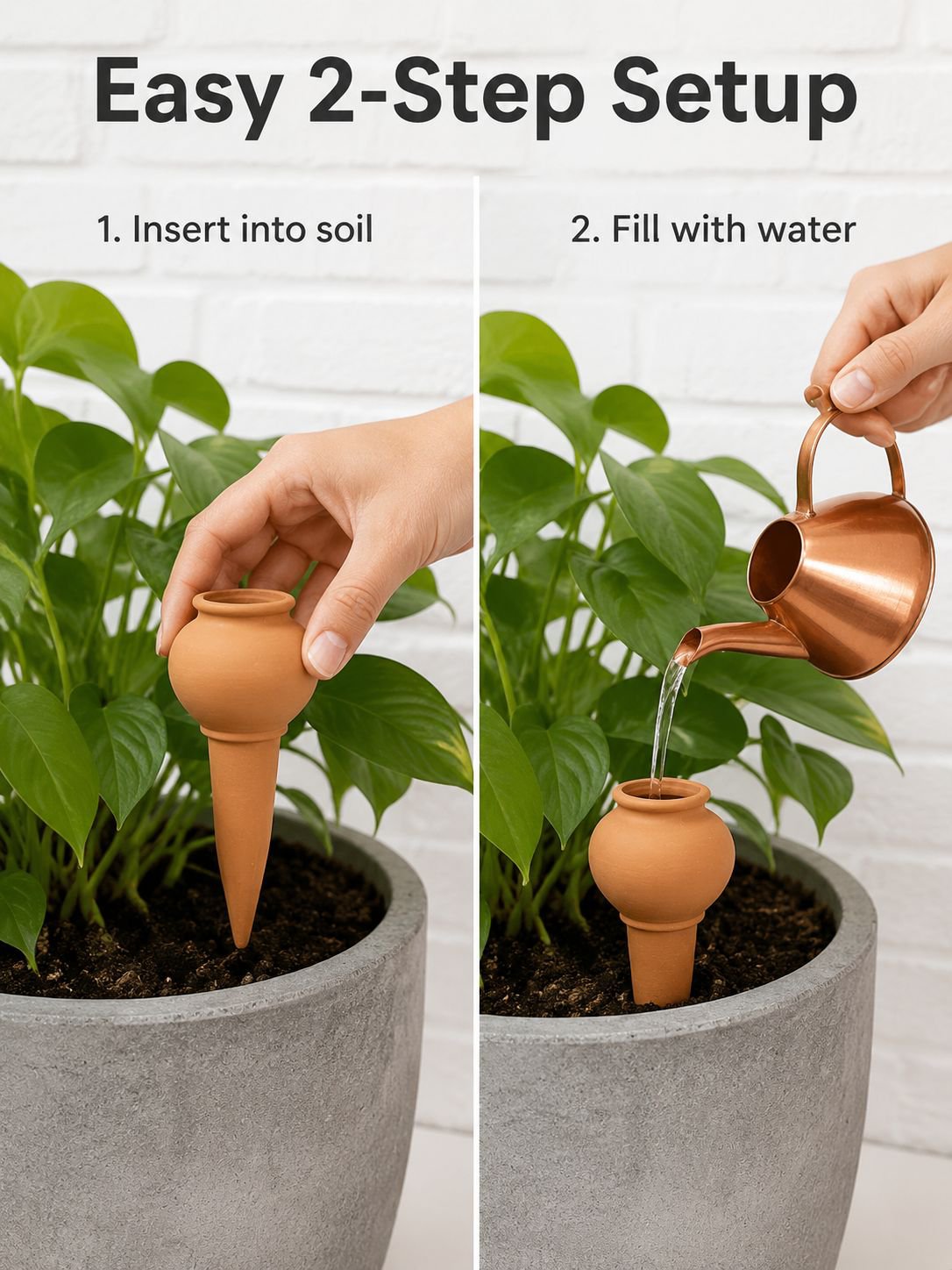 Consistent moisture delivery with terracotta irrigation accessory