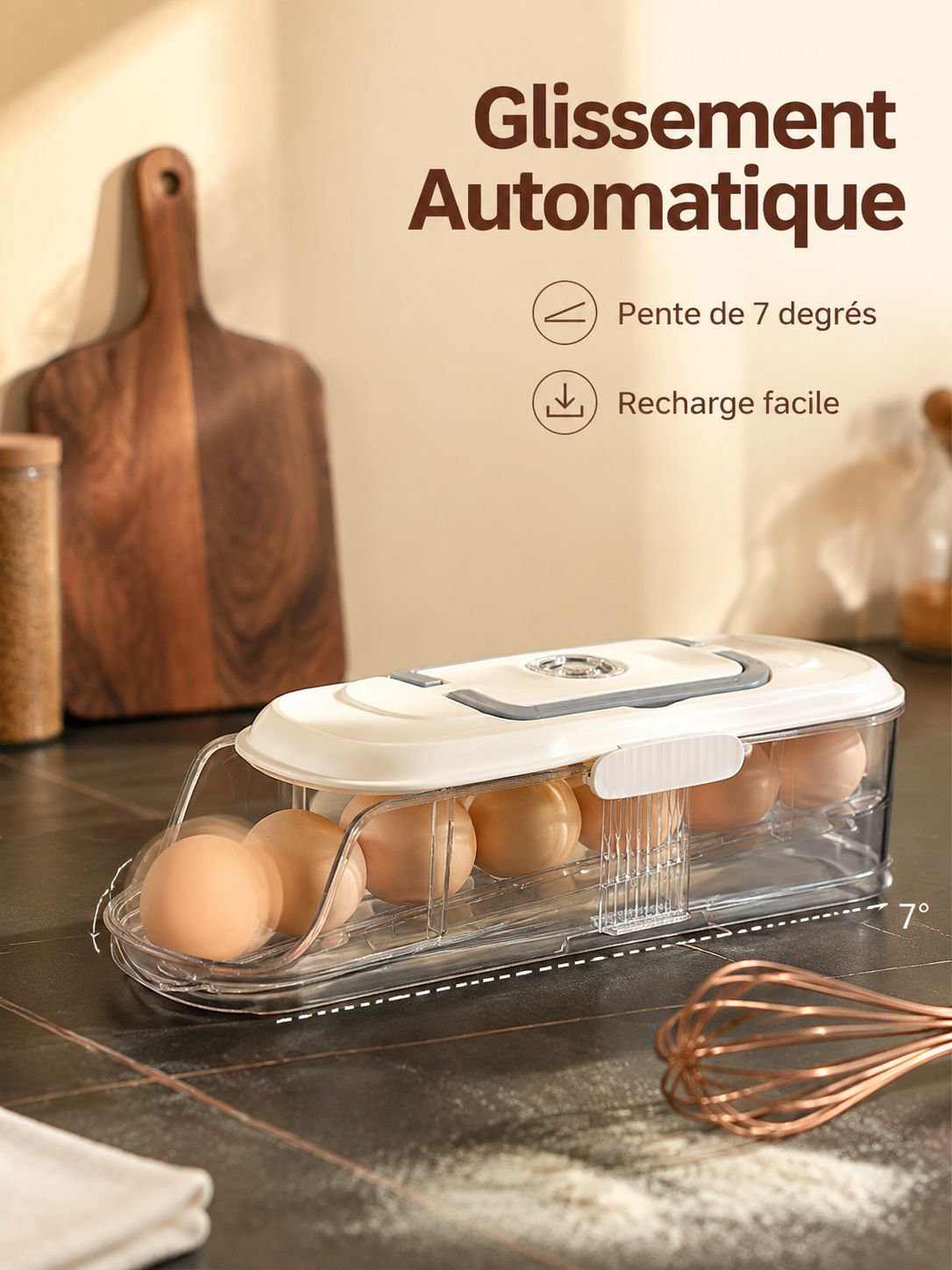 Boîte de rangement pour œufs à roulettes