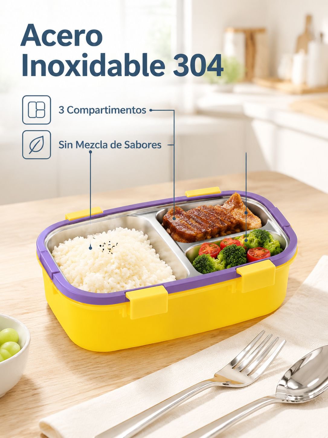 Lonchera térmica portátil de acero inoxidable 304 con compartimentos