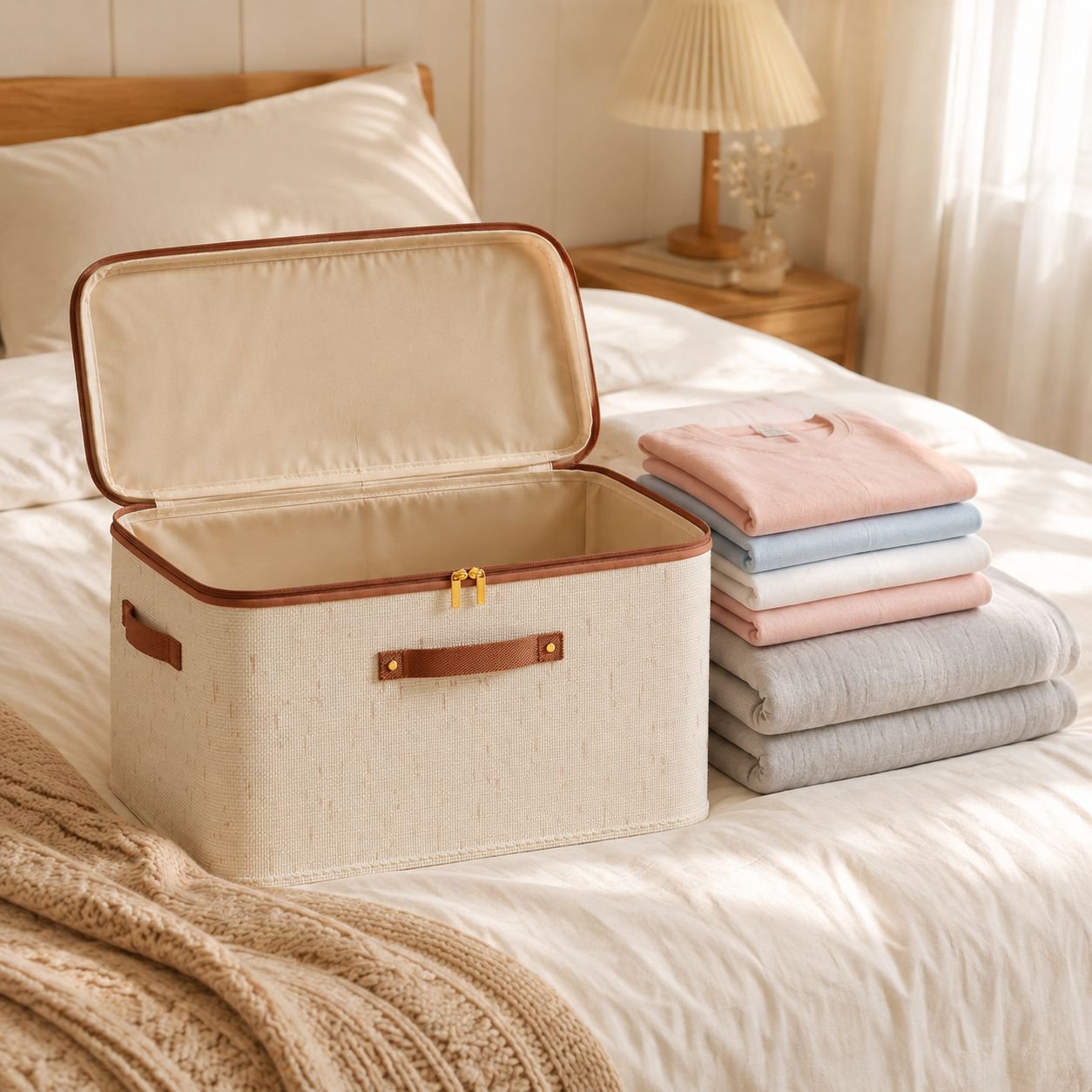 Tianshan cotton and linen zipper storage box front view