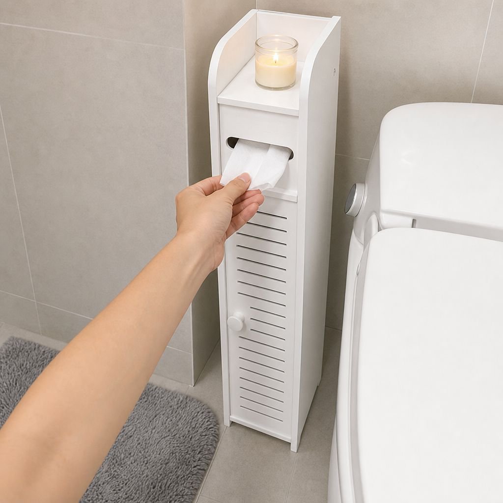 Bathroom gap cabinet for toiletries and towels