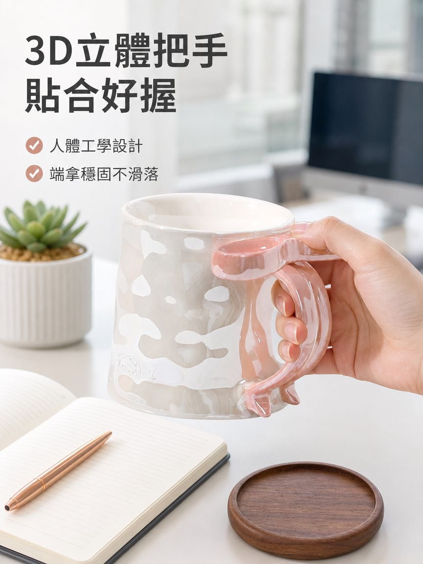 珠光釉蝴蝶結陶瓷馬克杯