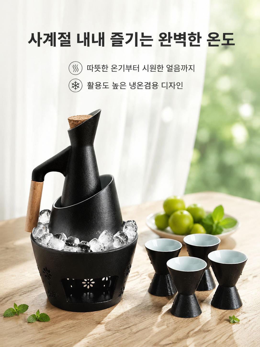 도자기 술잔과 술 데우는 기구 세트 황주 청주용