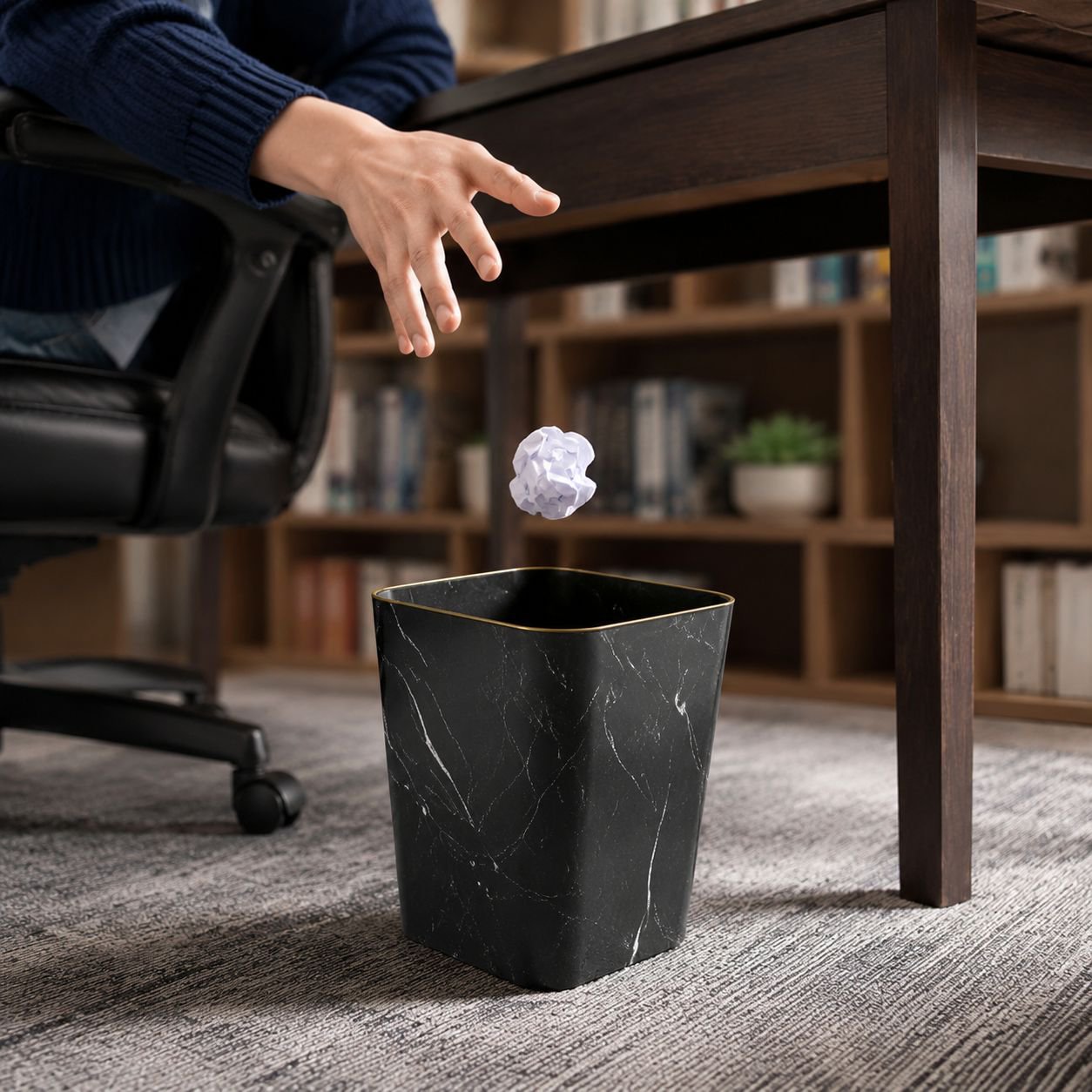 European Style Marble Pattern Trash Can, Luxurious and Elegant for Home Use