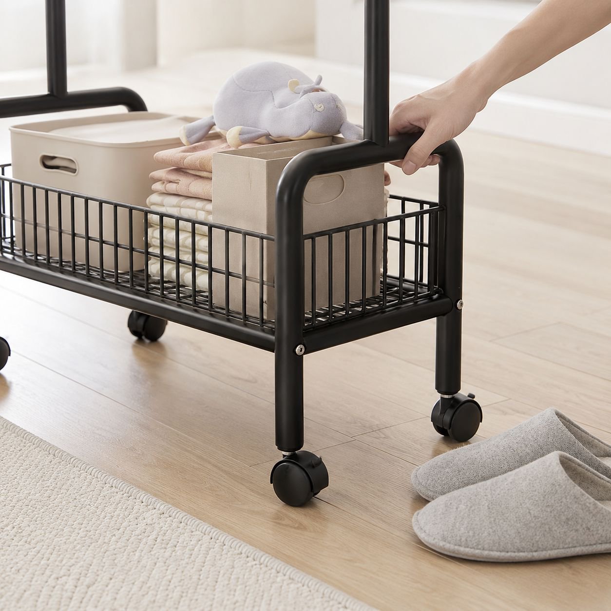 Bedroom Folding Clothes Storage Rack Side Bed Multifunctional Coat Rack