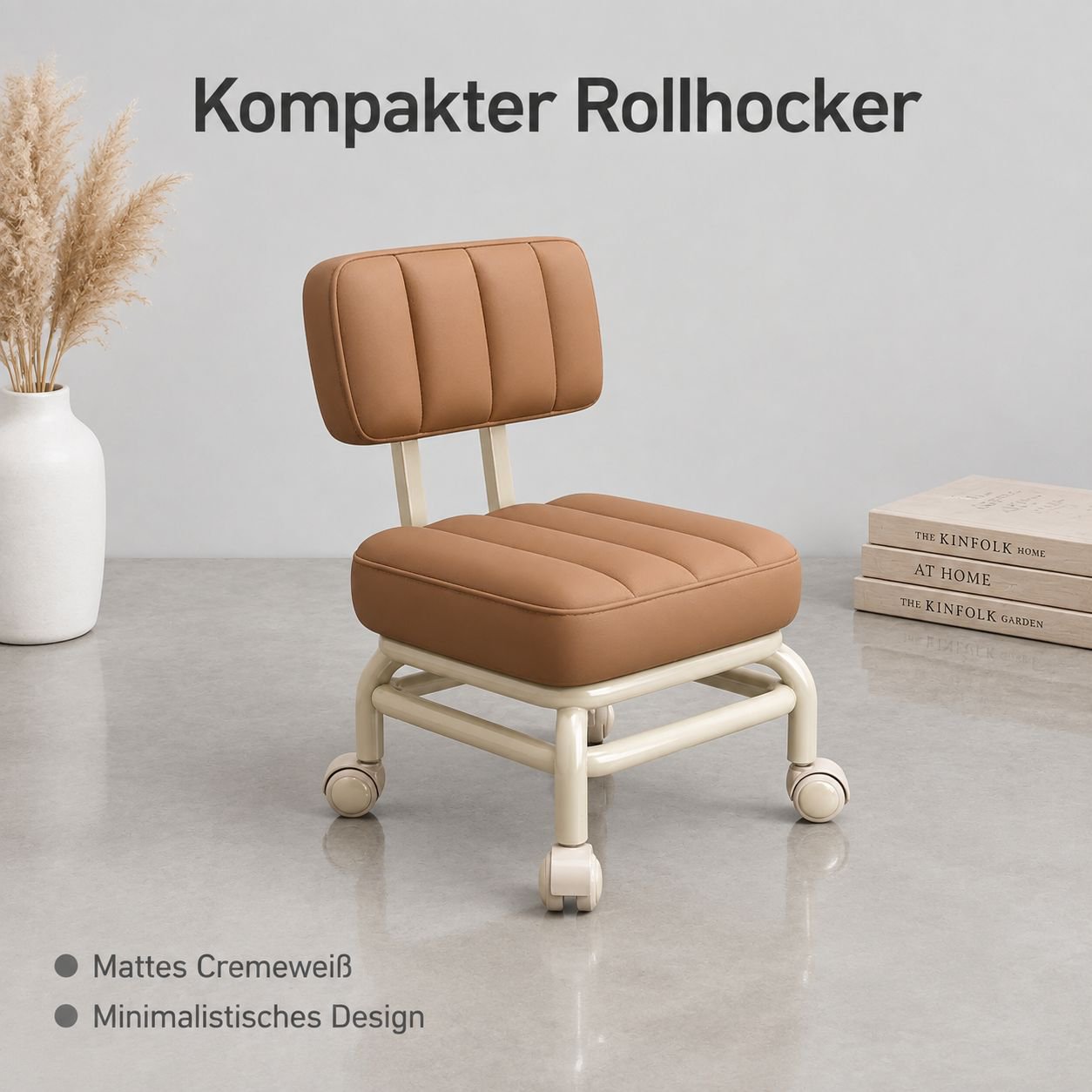 Multifunktionaler weicher Hocker mit Rückenlehne und Rollen für Zuhause
