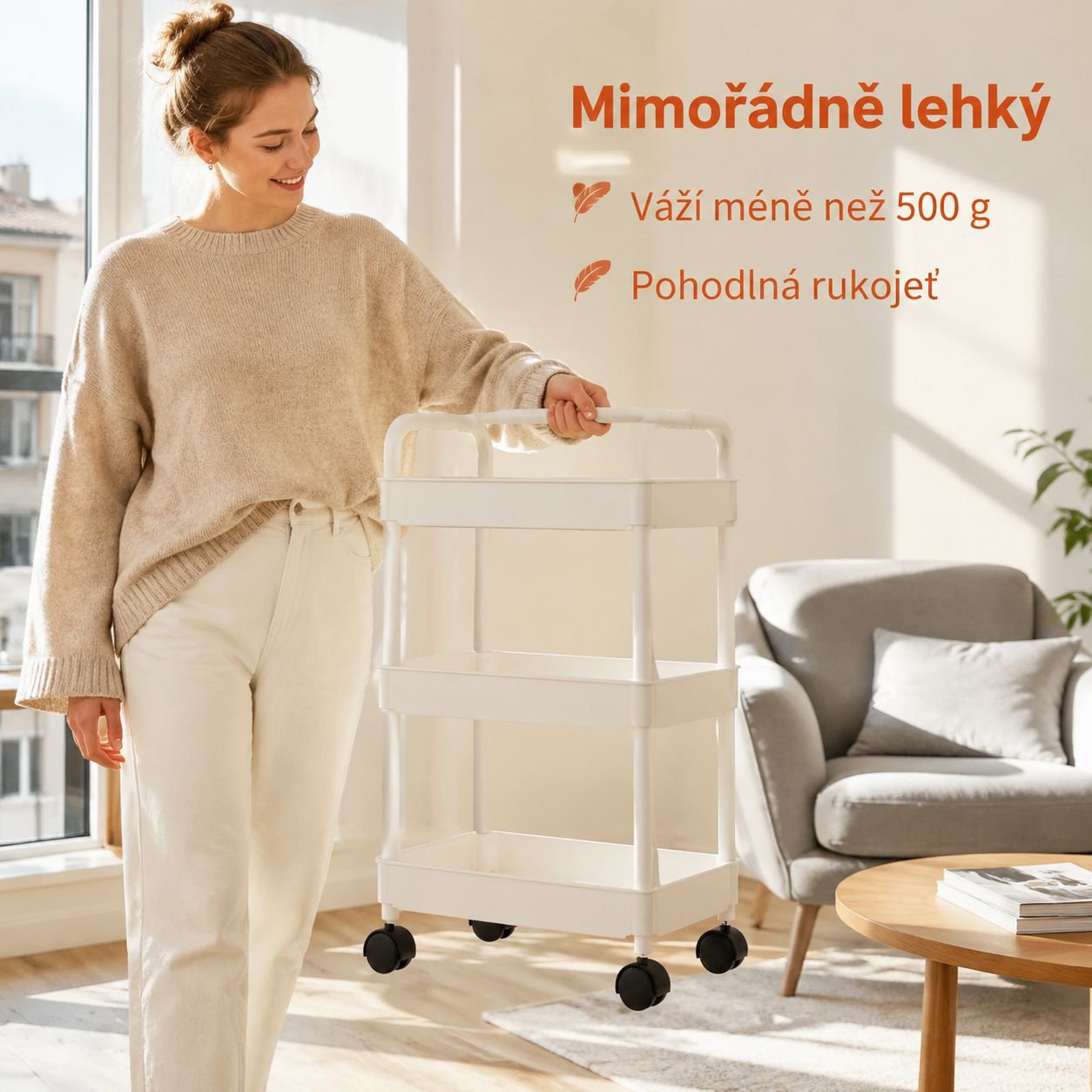 Přemístitelný vícevrstvý regál na úzké prostory v domácnosti