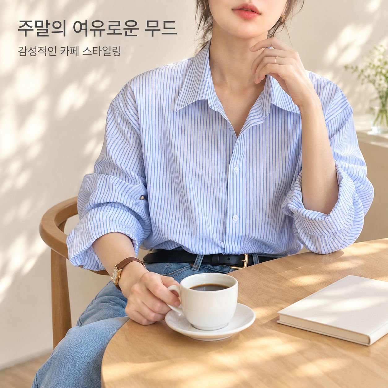 스타일리시한 루즈핏 스트라이프 상의 여성 롱 스타일 한국 디자인 셔츠