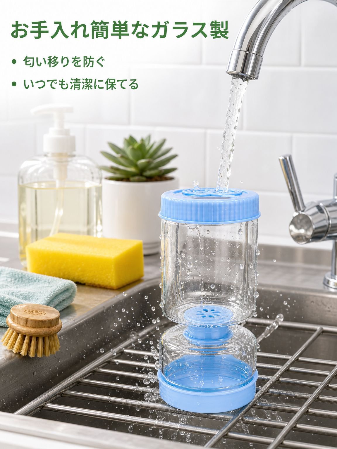 乾湿分離機能付き丸型ガラス製ピクルス瓶