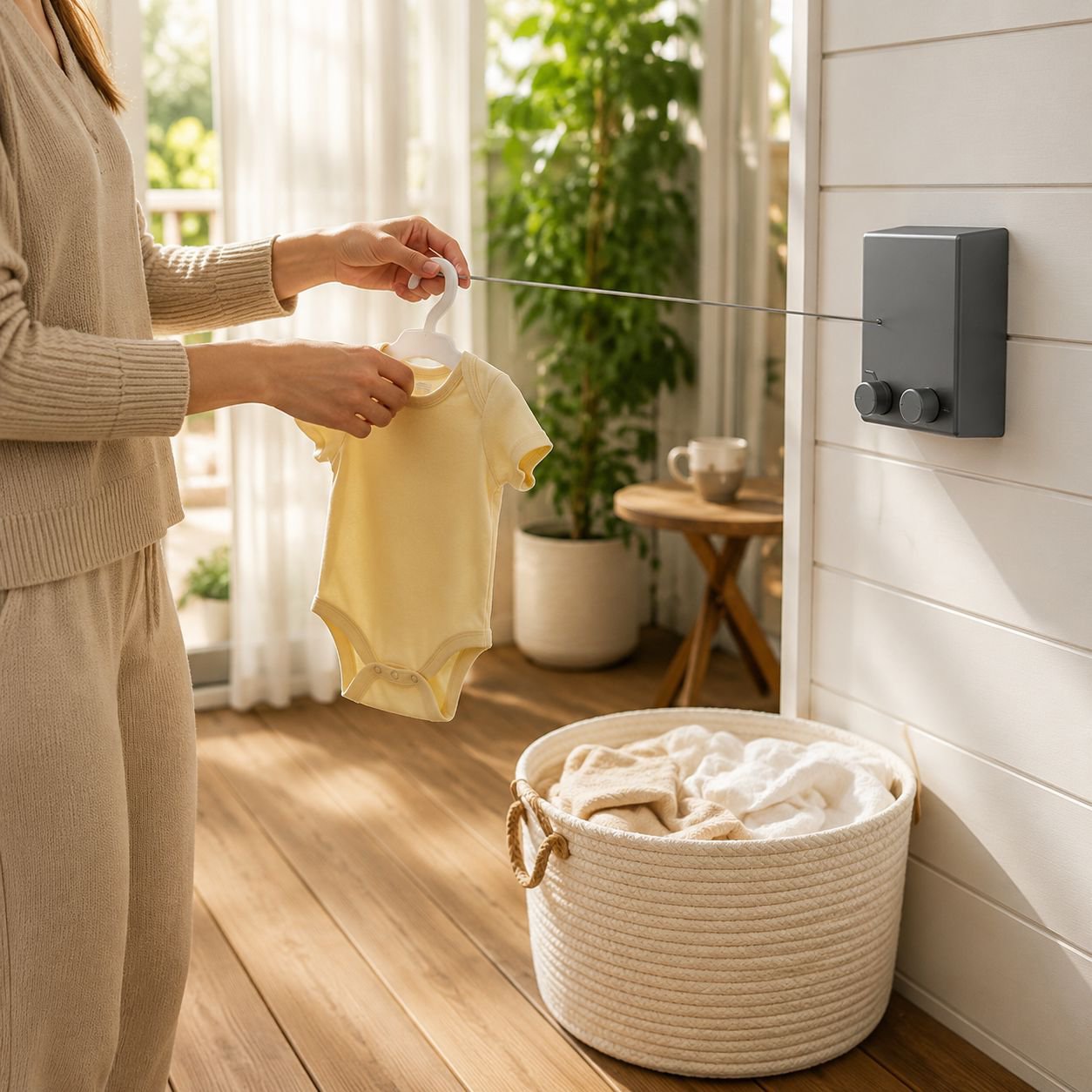 Compact wall-mounted drying rack for small spaces