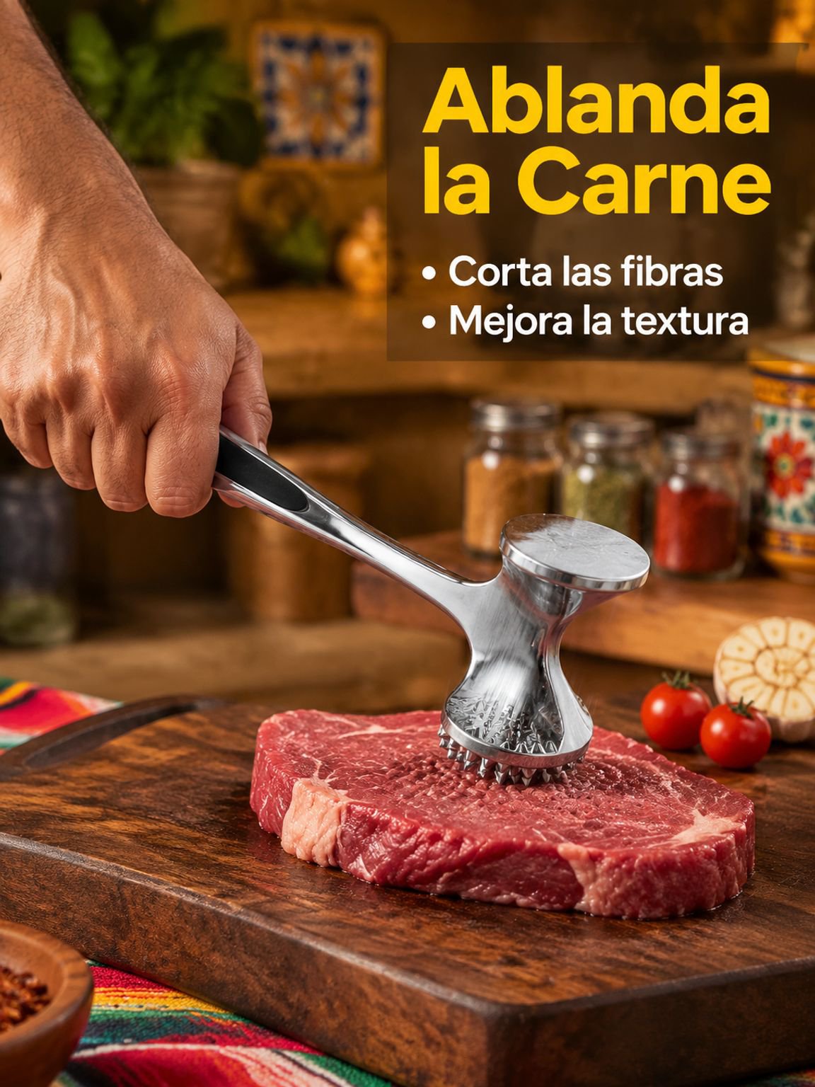 Herramienta de cocina: martillo ablandador de carne de acero inoxidable doble cara