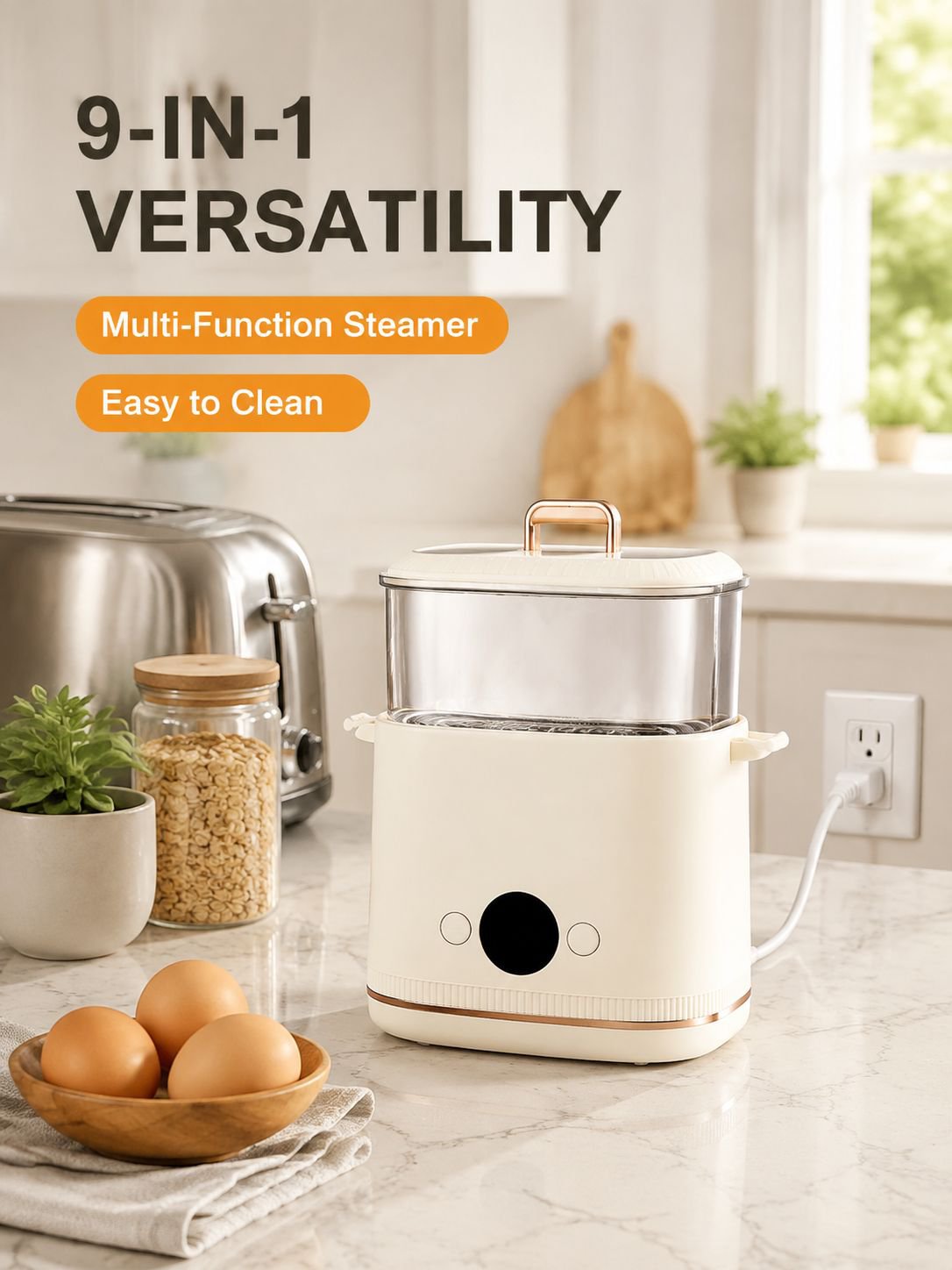 Smart Multi-Function Egg Cooker with Timer, Compact Home Steamer, Automatic Shut-Off