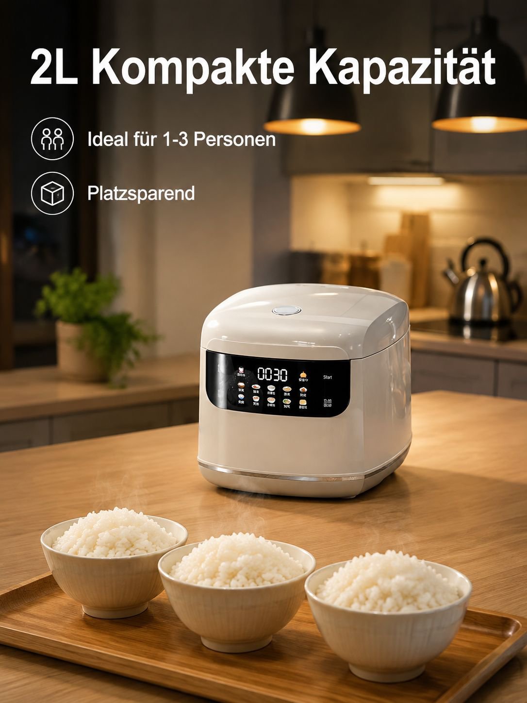 2L Kleiner Reiskocher für 1-3 Personen, intelligent und multifunktional, 110V
