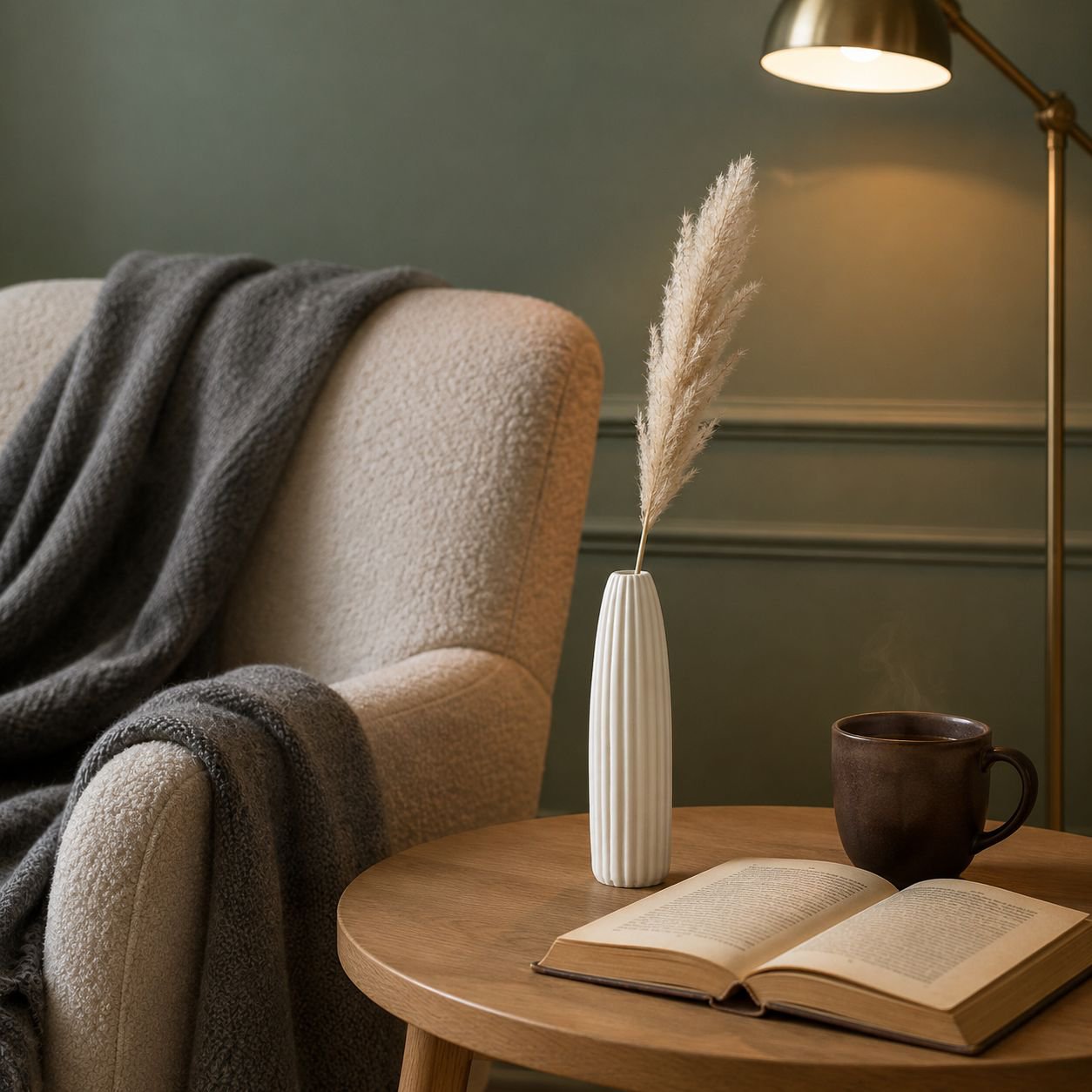 Designer ceramic vase in minimalist interior setting