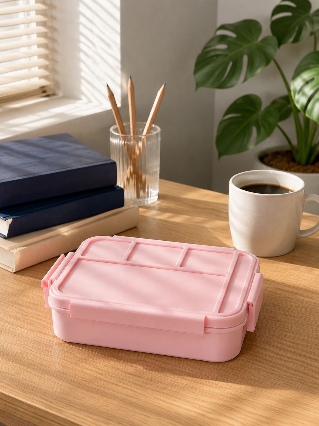 Magnetronbestendige lunchbox met bestek voor lunch onderweg