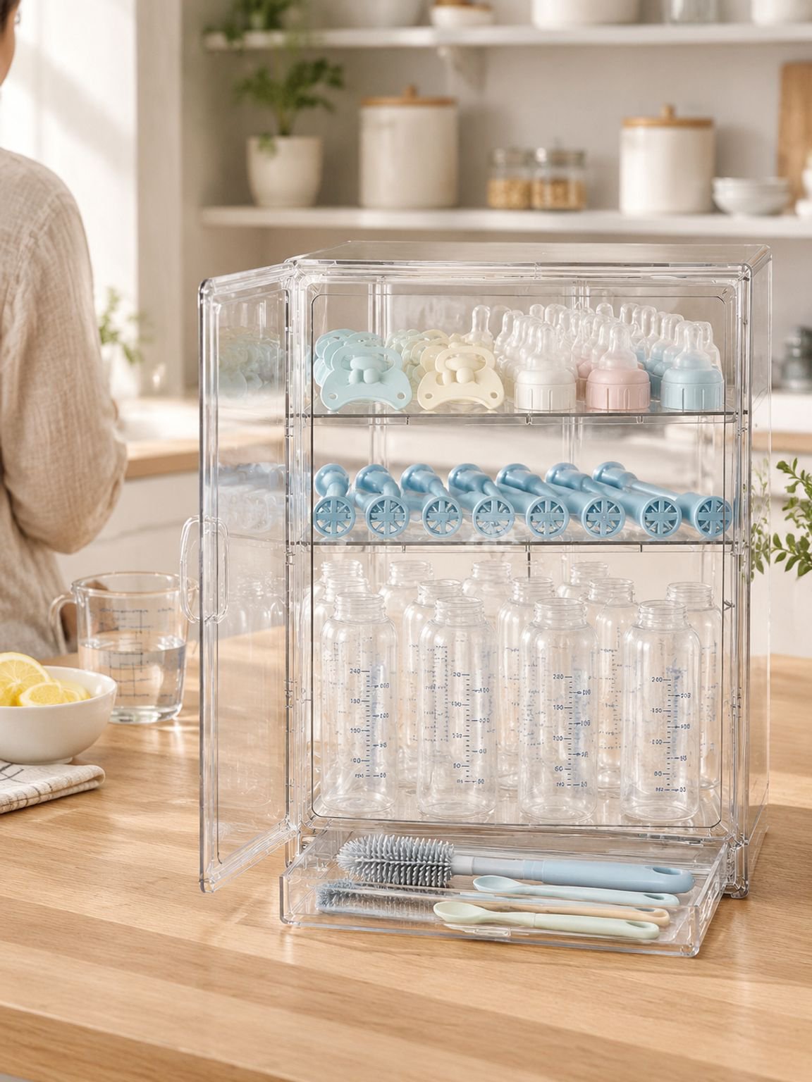 Boîte de rangement pour biberons, armoire de rangement anti-poussière pour accessoires de bébé, port