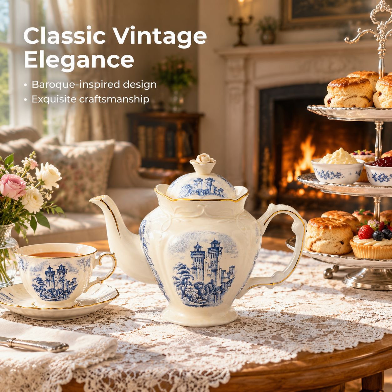 Vintage ceramic teapot with gold trim