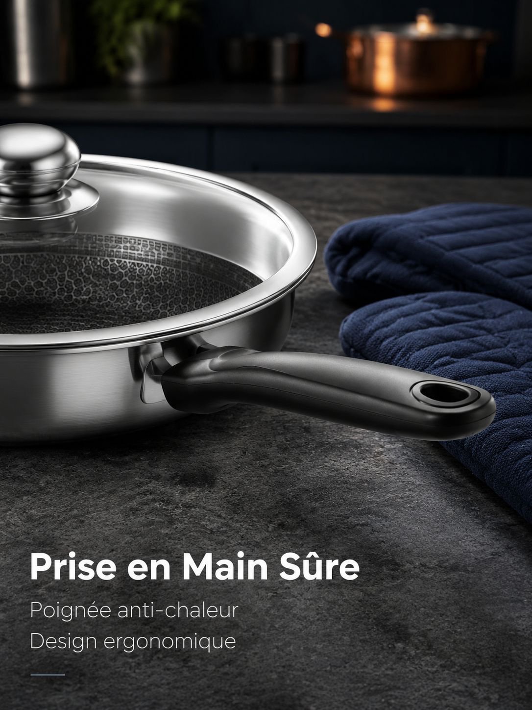 Poêle à frire double face en acier inoxydable sans revêtement