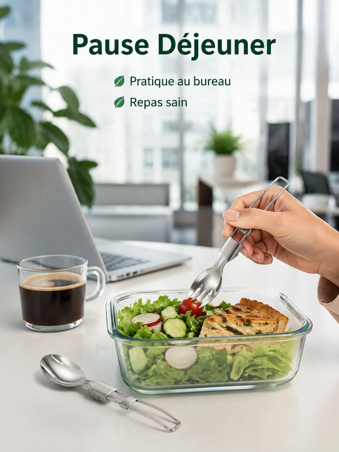 Kit de couverts pliables en acier inoxydable 304 pour le voyage, avec baguettes détachables