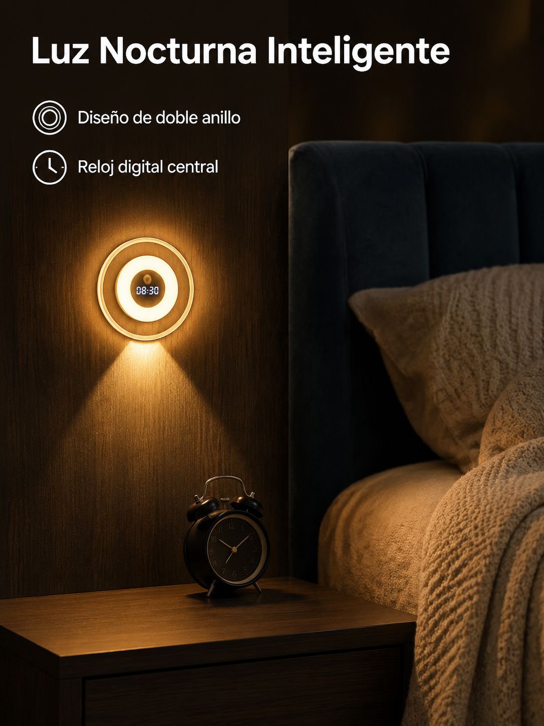 Reloj de luz nocturna con control remoto inteligente con sensor de cuerpo humano
