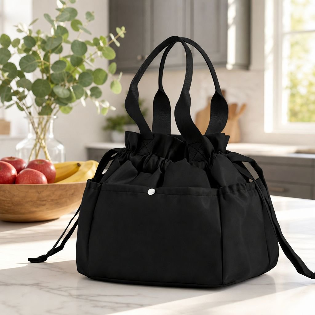 Portable Drawstring Insulated Bag, Large-Capacity Lunch Tote for Work and Travel, Easy to Clean