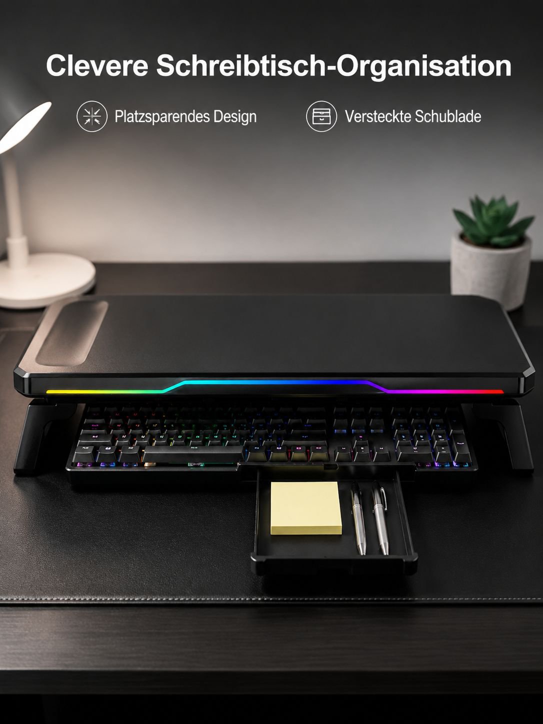 Cooler Computer-Erhöhungsständer, Erweiterungsdock, Desktop-Speicherregal, faltbares, leuchtendes Di