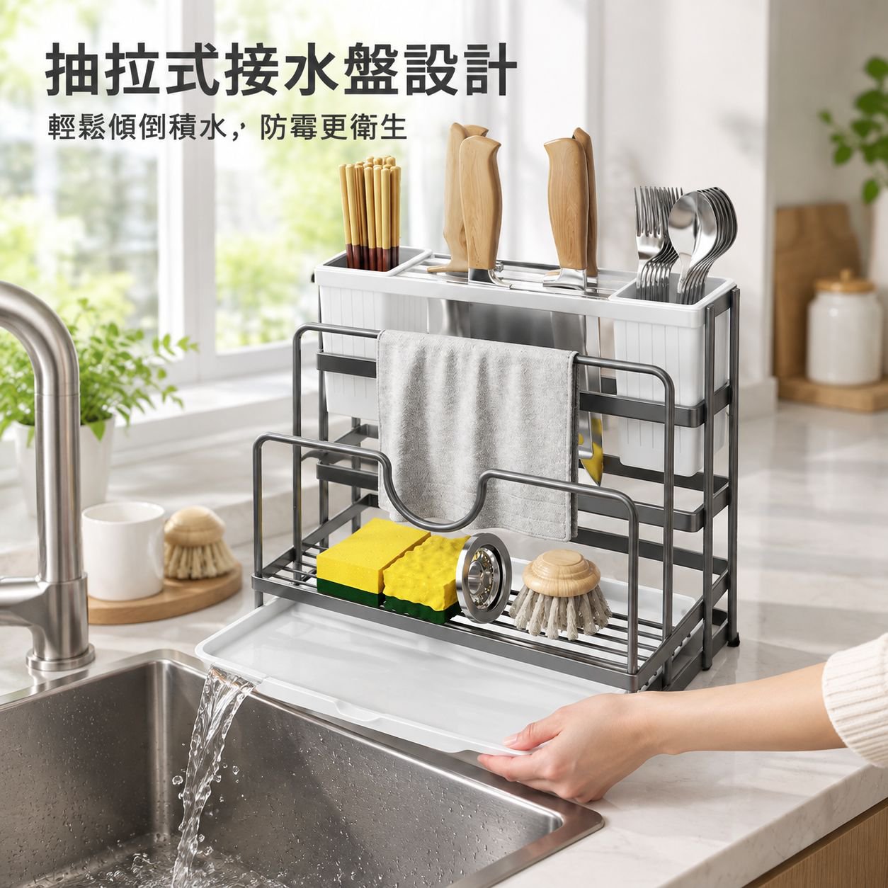 廚房一體刀具置物架多功能收納台 家用筷子筒鍋蓋抹布架