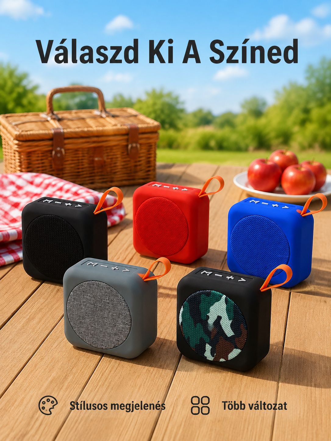 Hordozható négyzet alakú Bluetooth hangszóró, kültéri kézi vízálló mélynyomó