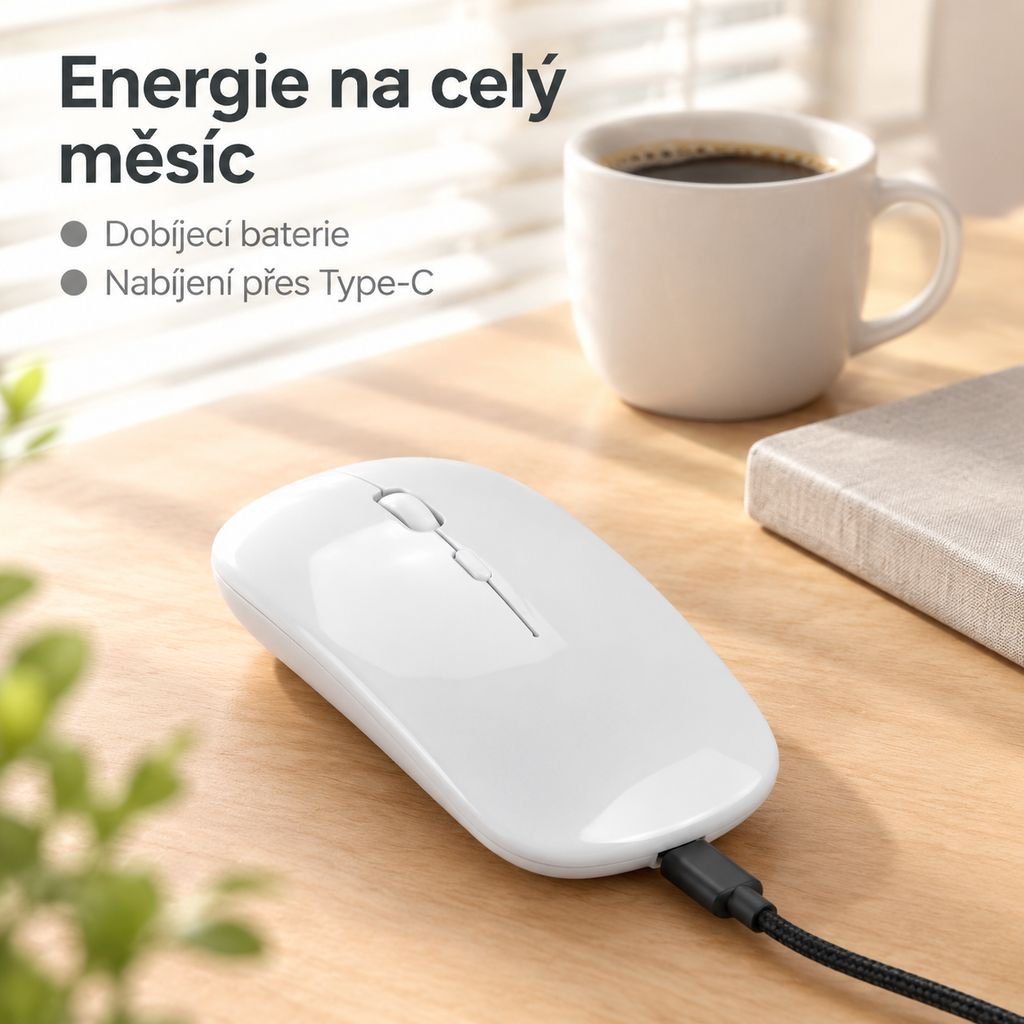 Bezdrátová tichá Bluetooth myš s duálním režimem a podsvícením