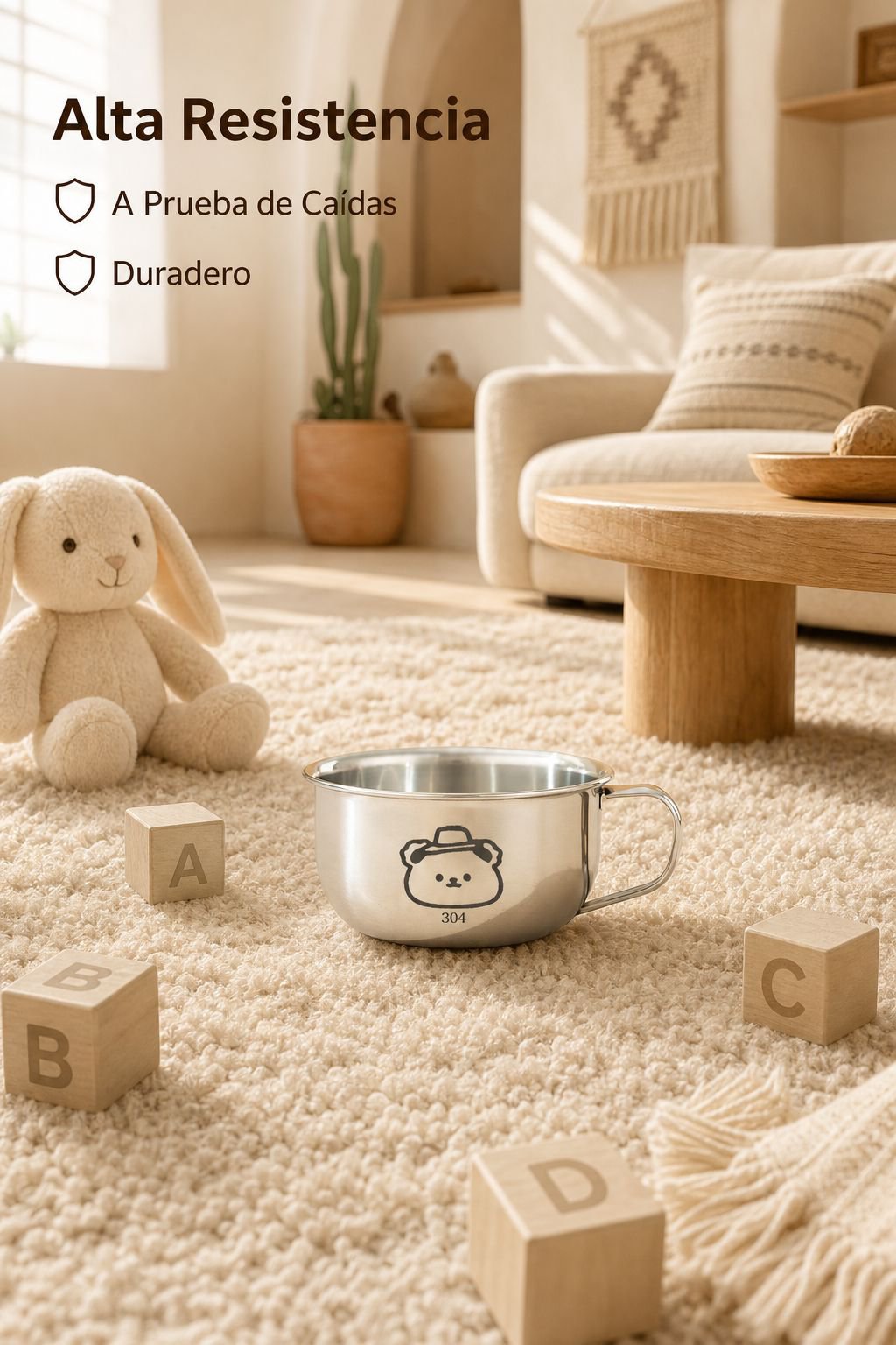 Vaso infantil de acero inoxidable con asa y protección contra quemaduras