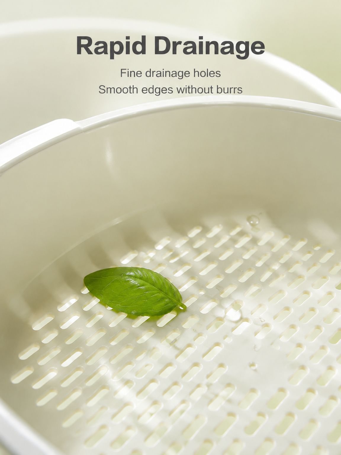 Double layer colander showing water drainage
