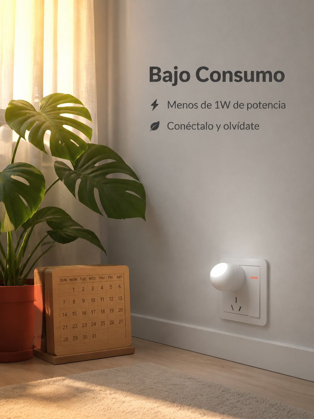 Luz nocturna suave enchufable de bajo consumo