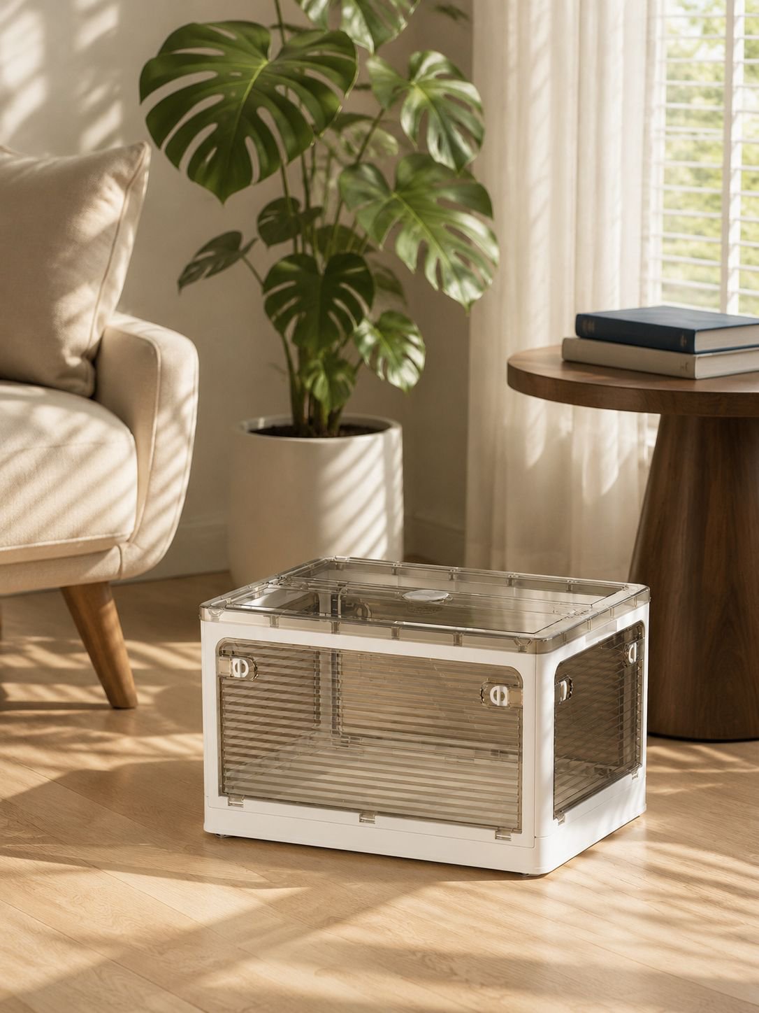 5-door foldable storage box with transparent design and wheels