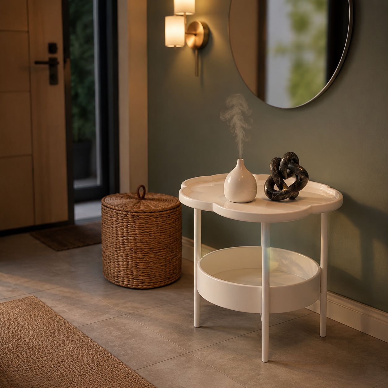 Small modern cream side table for bedroom