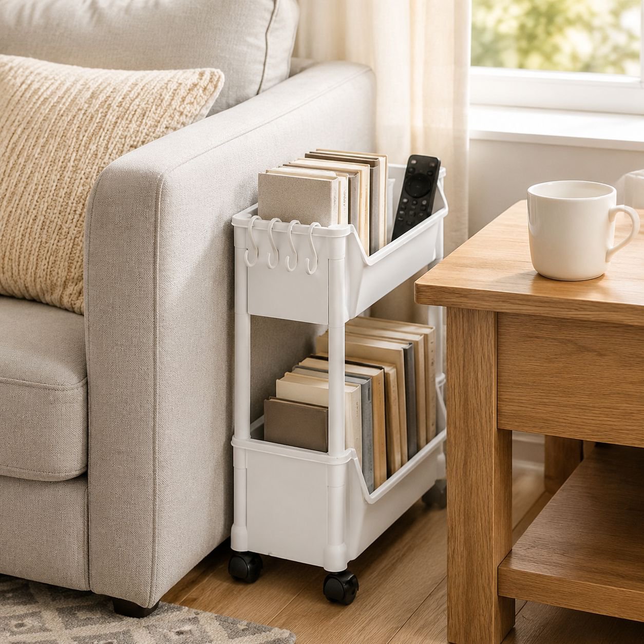 Mobile multi-layer storage bookshelf with wheels