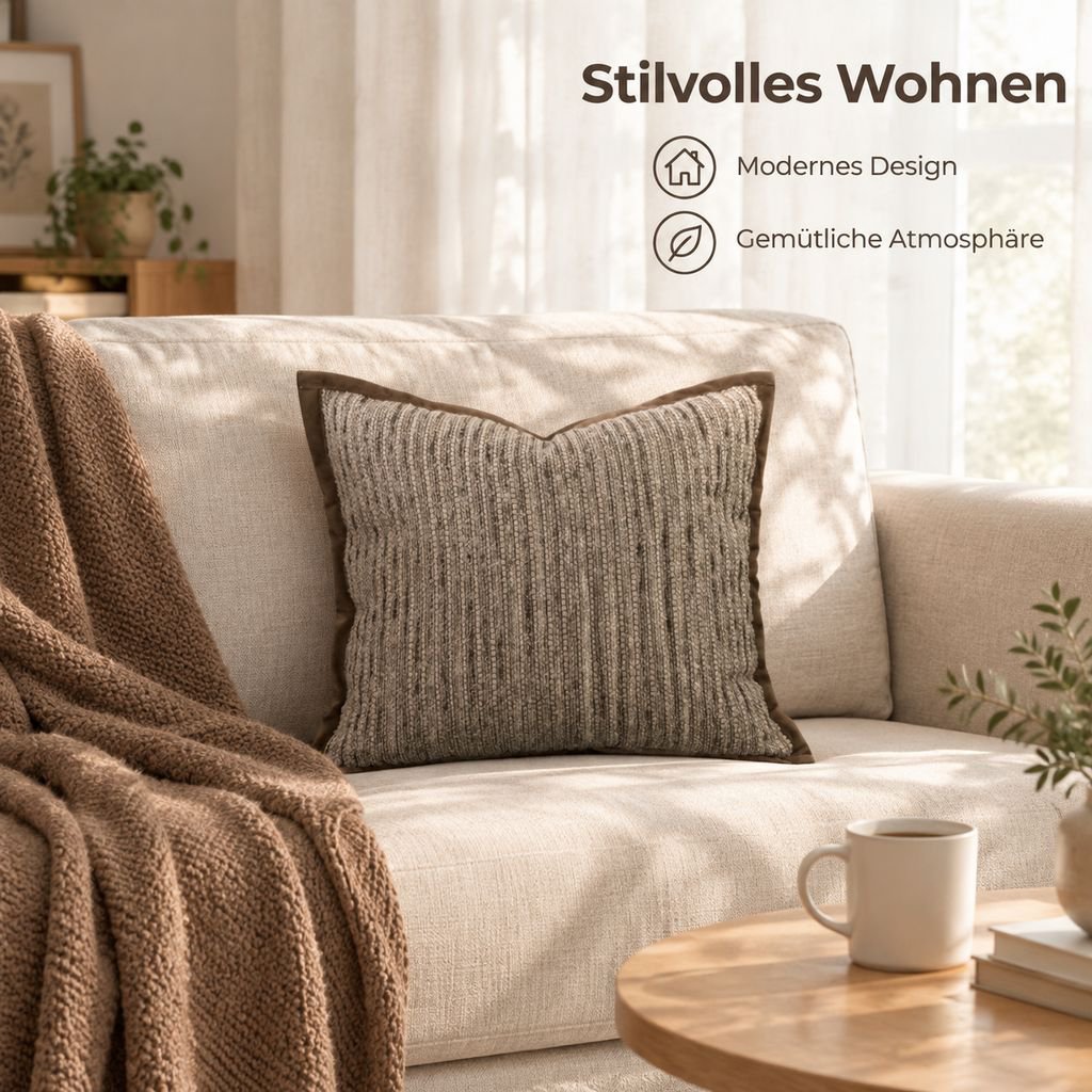 Kissenbezug Braun Gestreift Breiter Rand Wabi-Sabi Lendenkissen Sofa