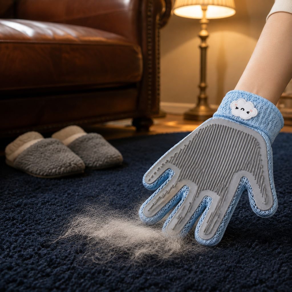 Cat petting gloves, cat hair removal brush, dog bathing