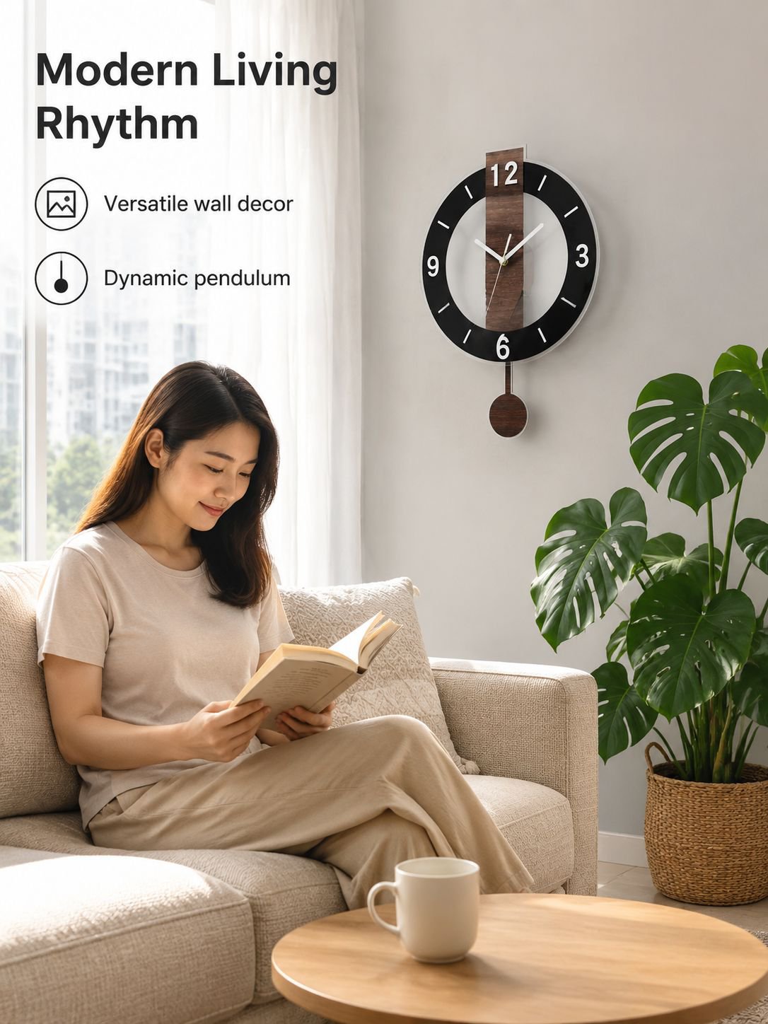 Nordic Style Wooden Grain Wall Clock for Living Room