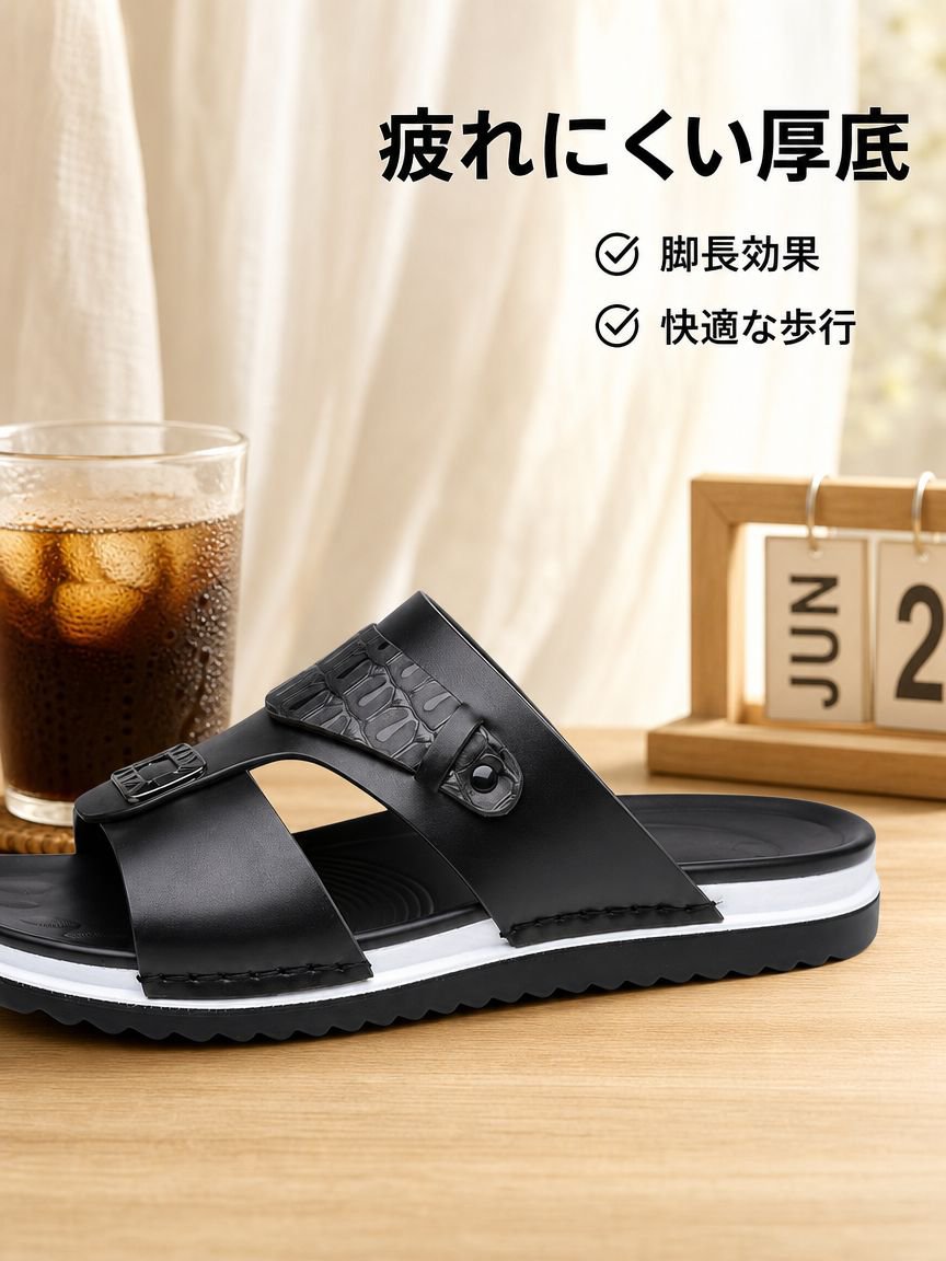 メンズ厚底パッチワークワイドサンダル