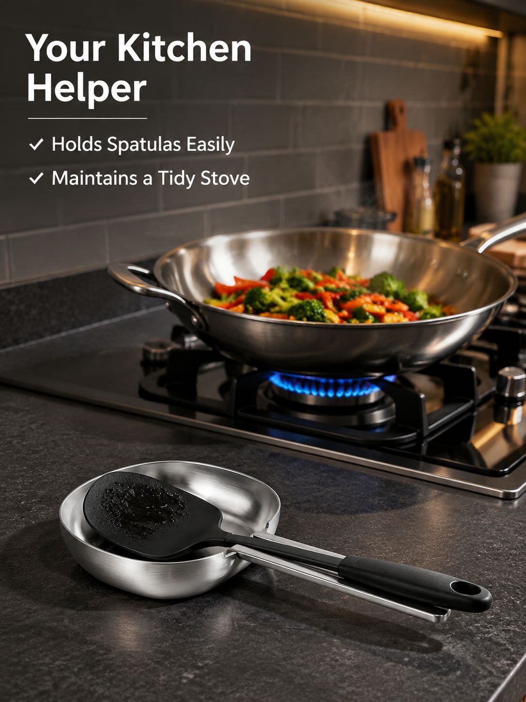 Stainless Steel Spoon Tray and Spatula Holder for Dining Table