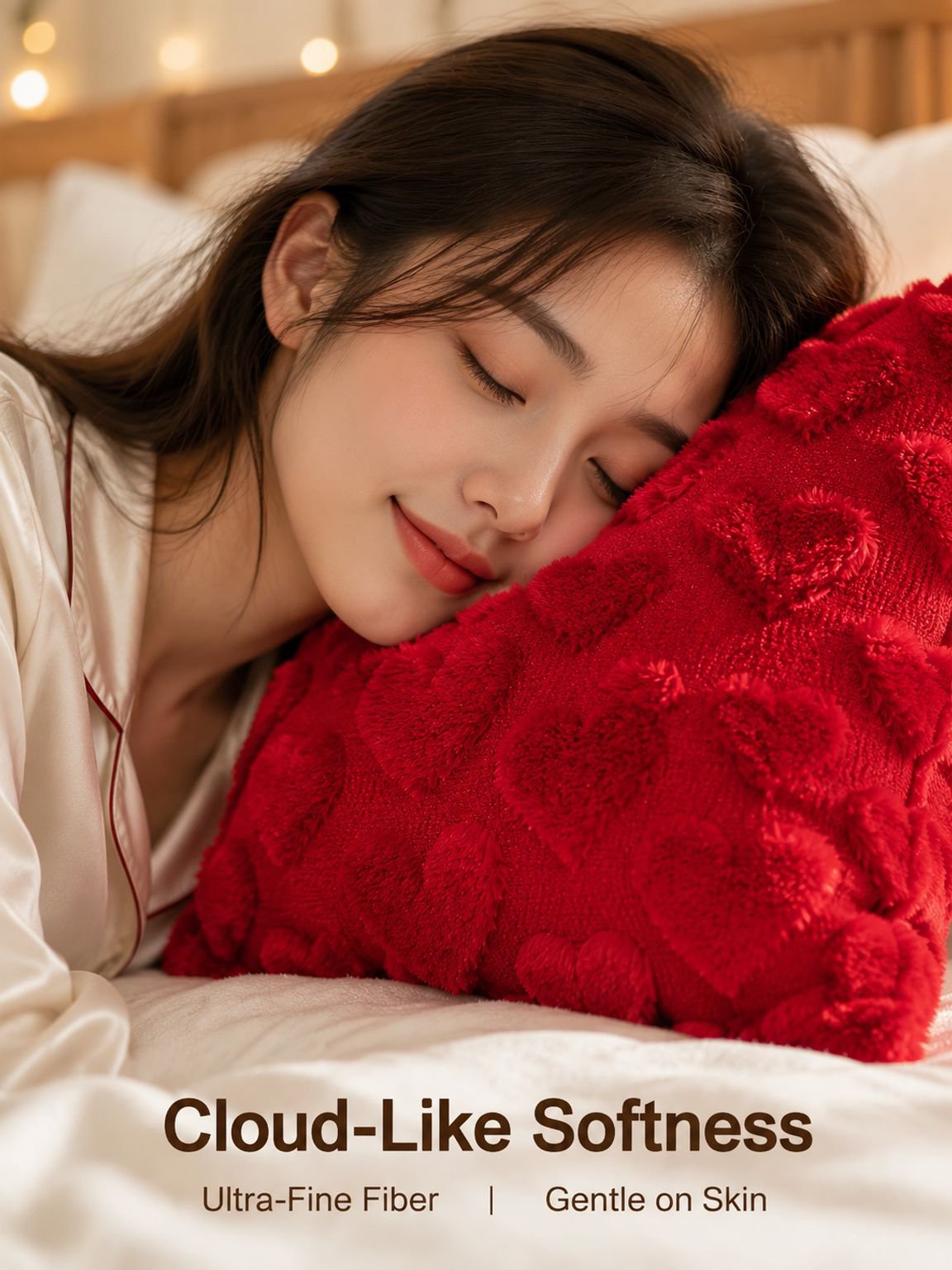 Heart-shaped embroidered cushion
