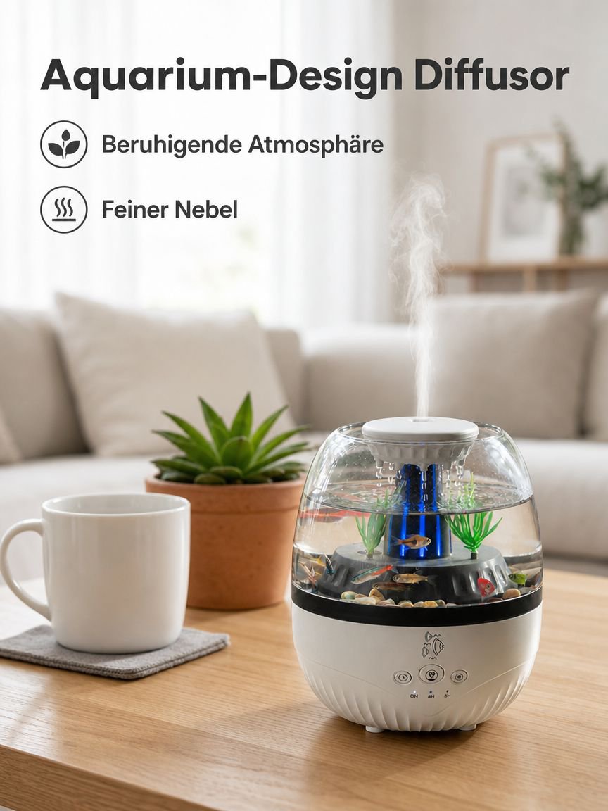 Leiser Aroma-Diffusor im Aquarium-Design mit siebenfarbiger Beleuchtung