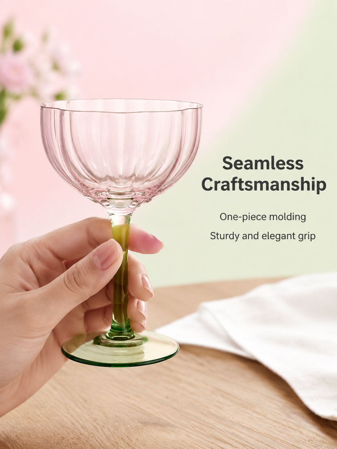 Crystal glass high footed red wine glass short petal champagne glass