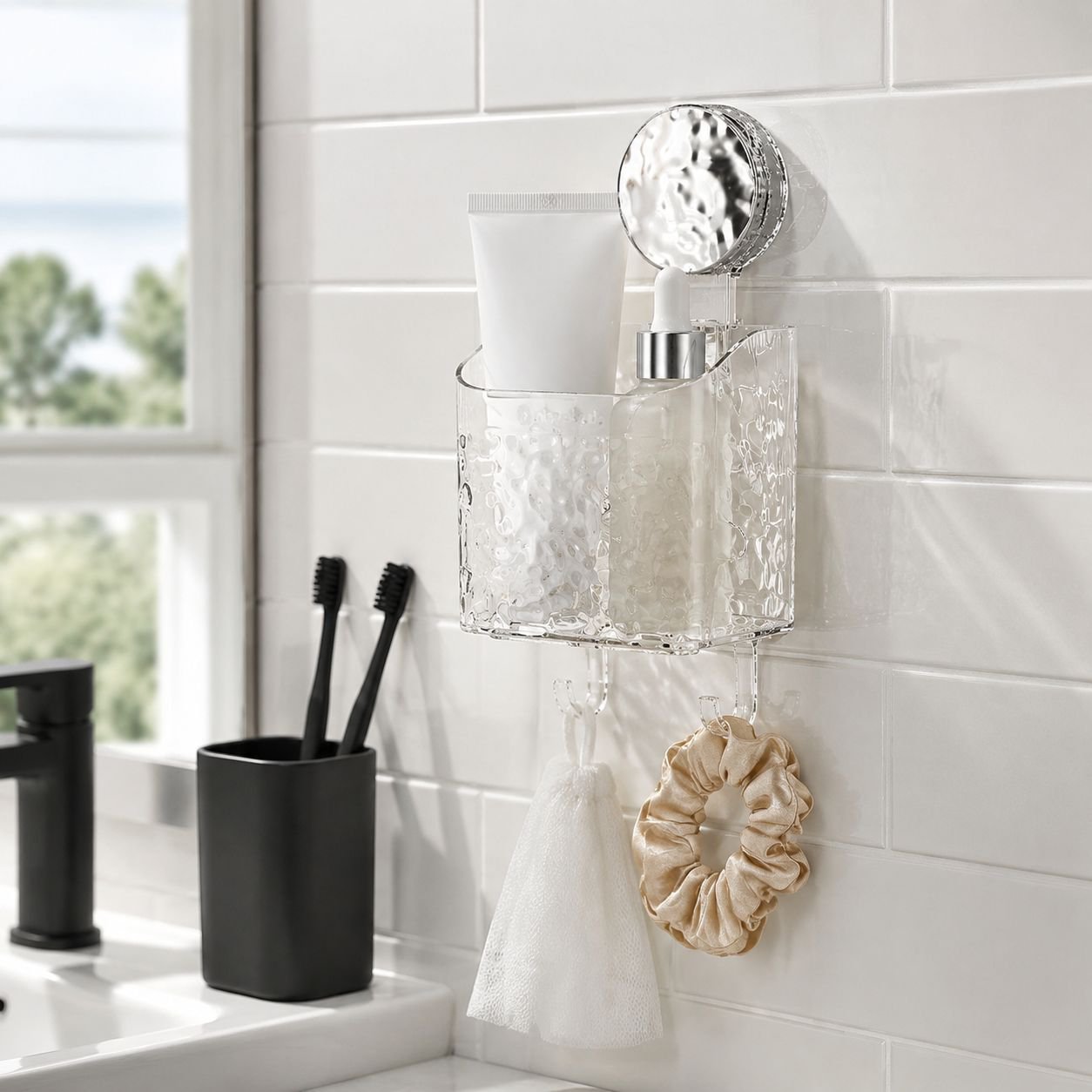 Easy-to-install suction cup makeup organizer