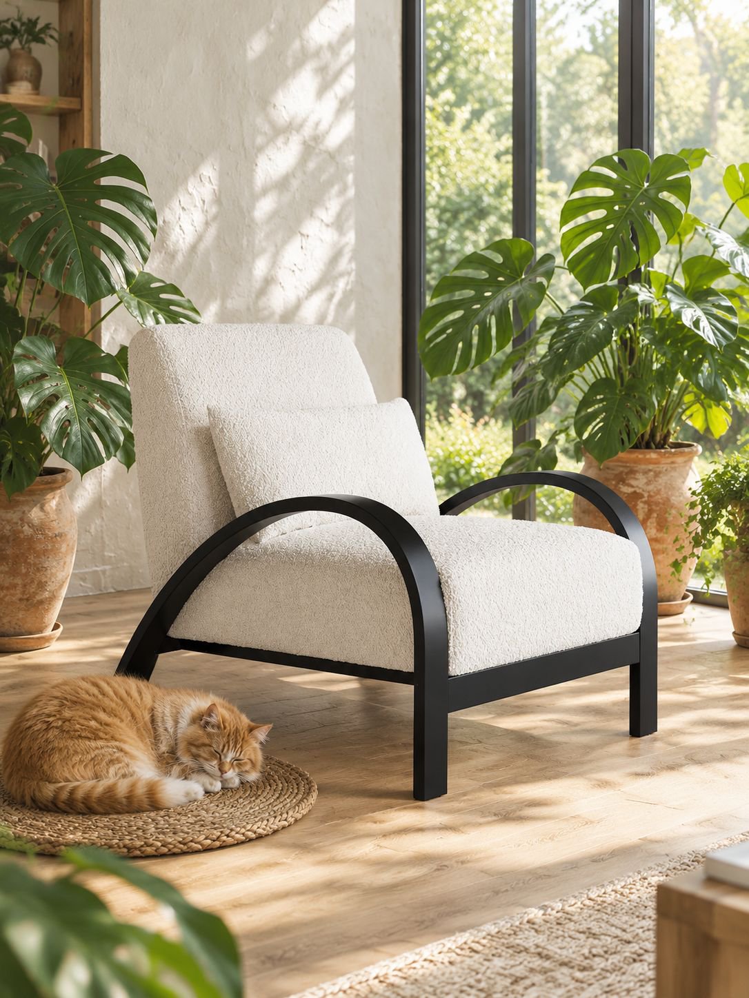 Ambiance intérieure avec fauteuil wabi-sabi