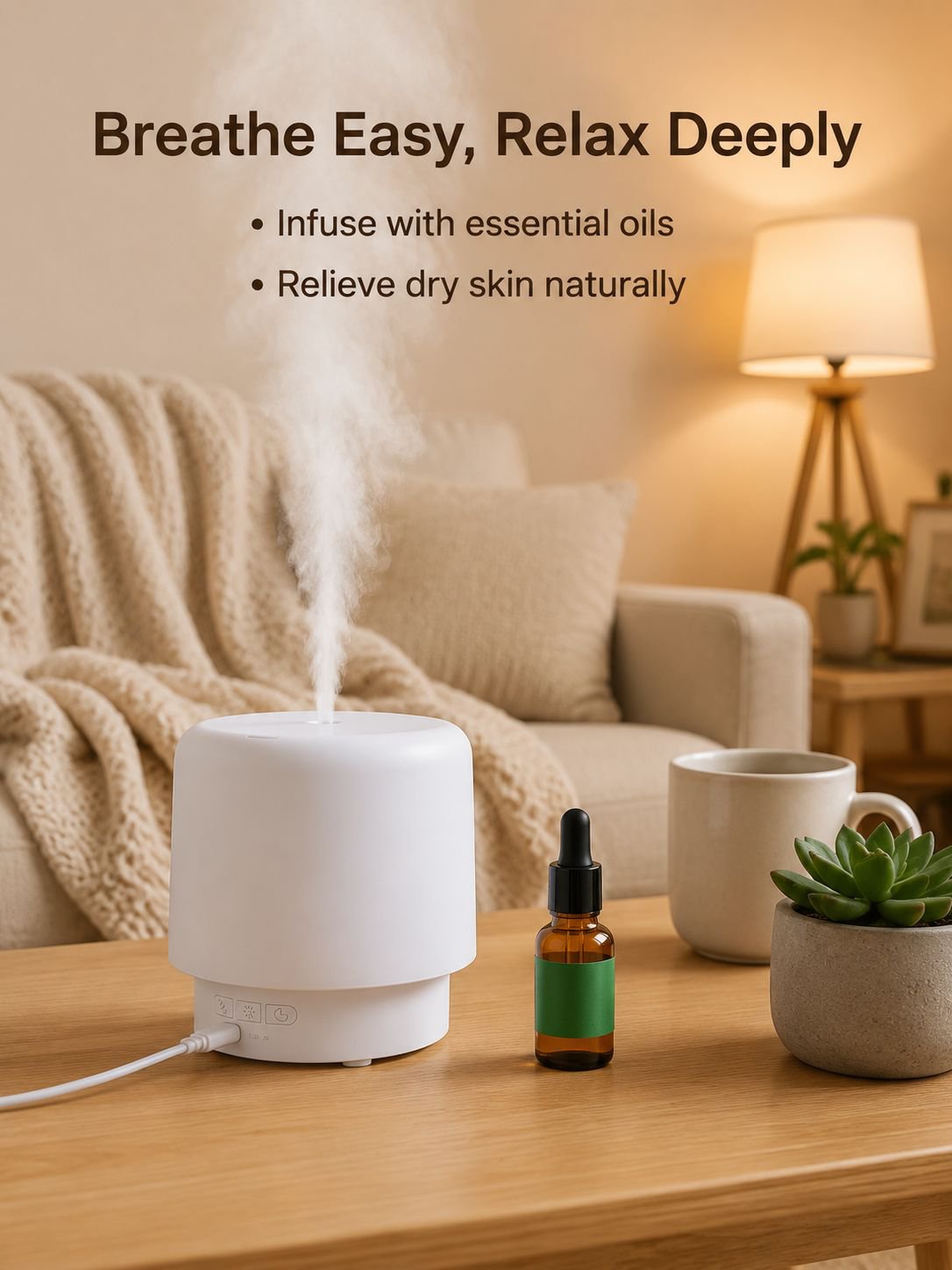 USB Desktop Aroma Humidifier with 360° Rotation and Colorful Ambient Light
