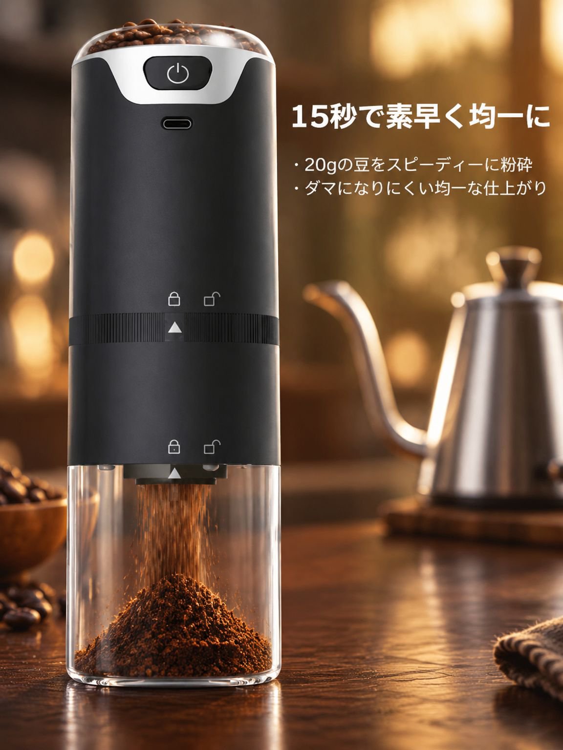 ポータブル電動コーヒーグラインダー、USB充電式コーヒーグラインダー、電動コーヒーグラインダー、コーヒーグラインダー