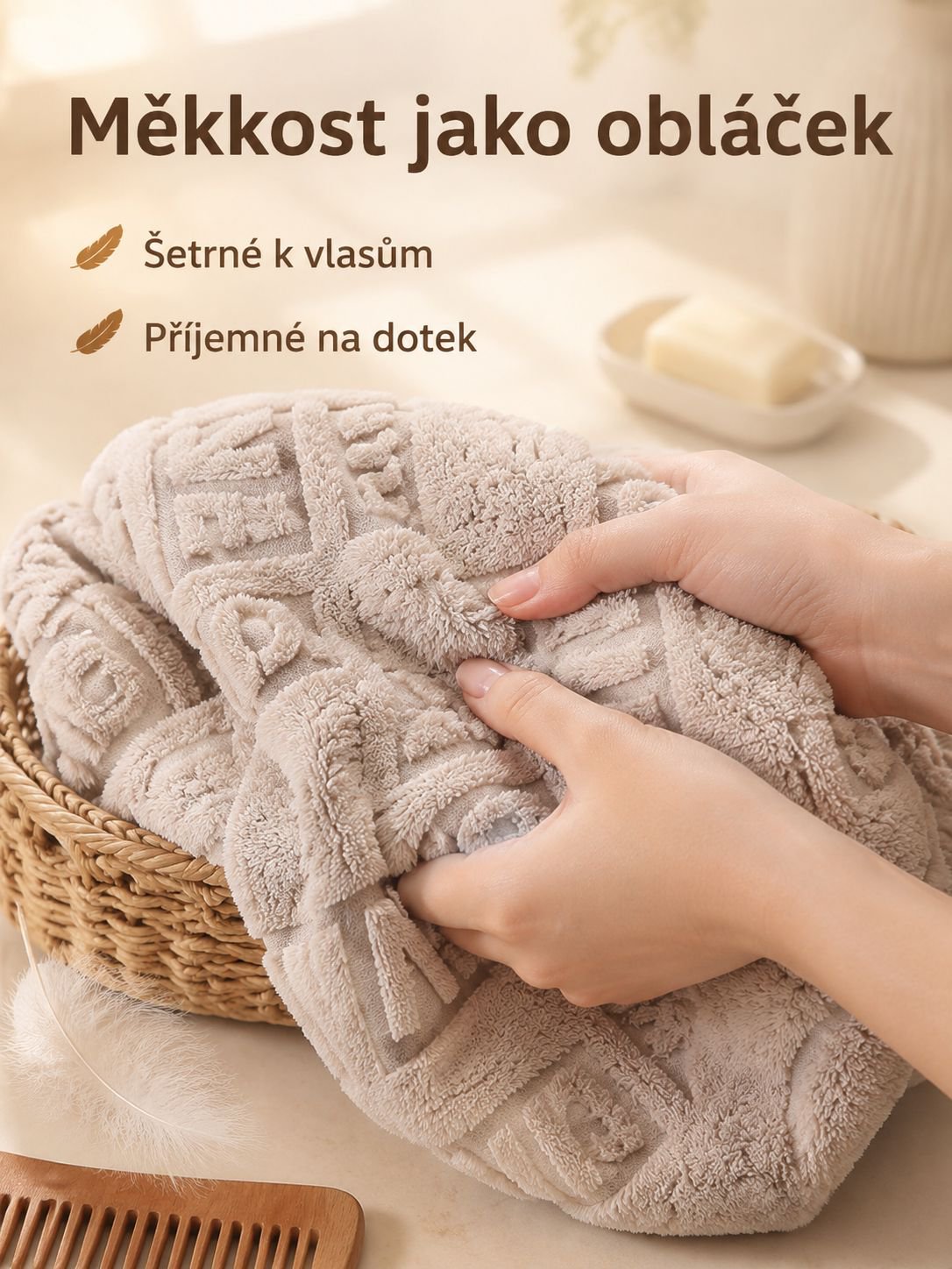 Domácí savý ručník na mokré vlasy s potiskem korálového fleecu