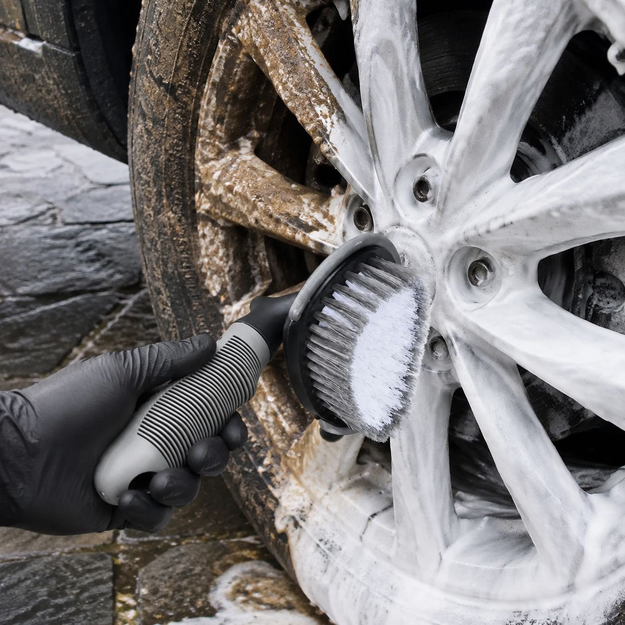 Carpet and floor cleaning brush for vehicles
